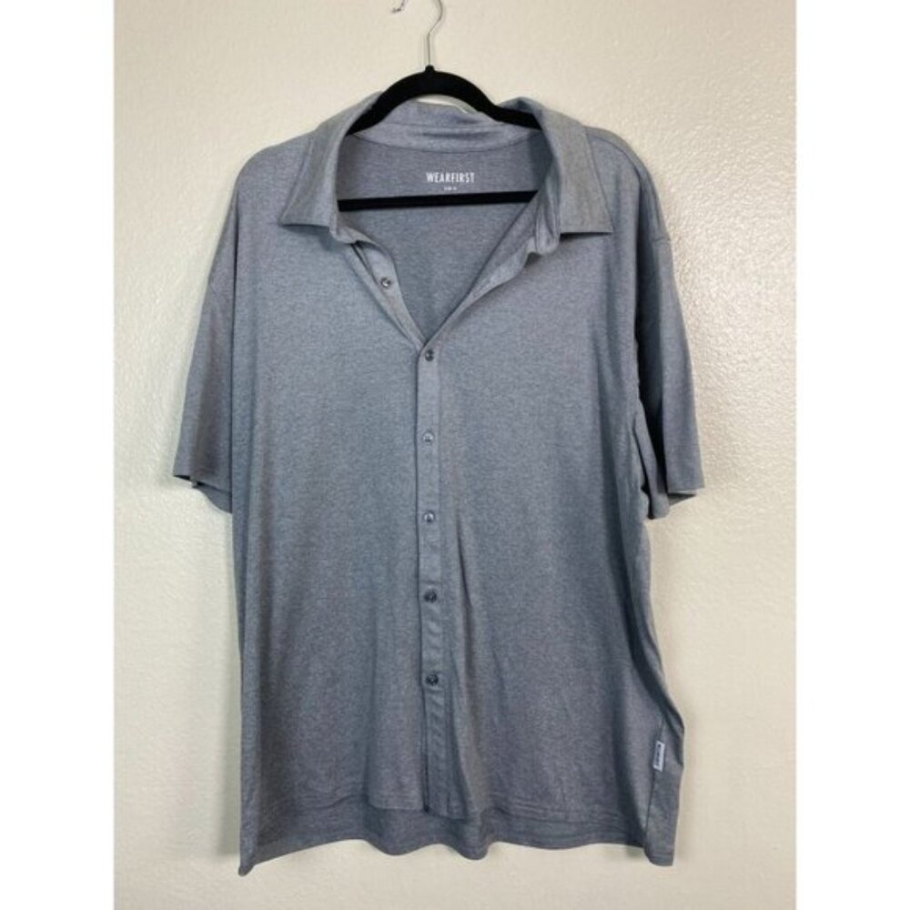 Wearfirst Gray Button Up Short Sleeve Polo Shirt Men size XL Golf Performance Ne